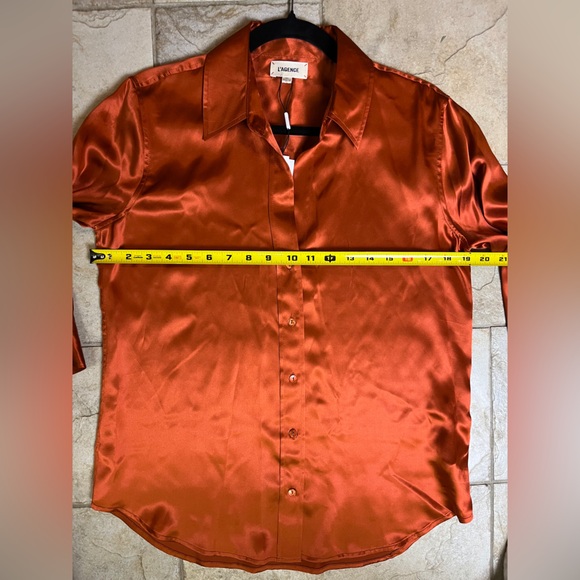 L’AGENCE NWT 100% Silk Button Down Blouse S Rust Copper Satin Office Work Shirt - Picture 11 of 12